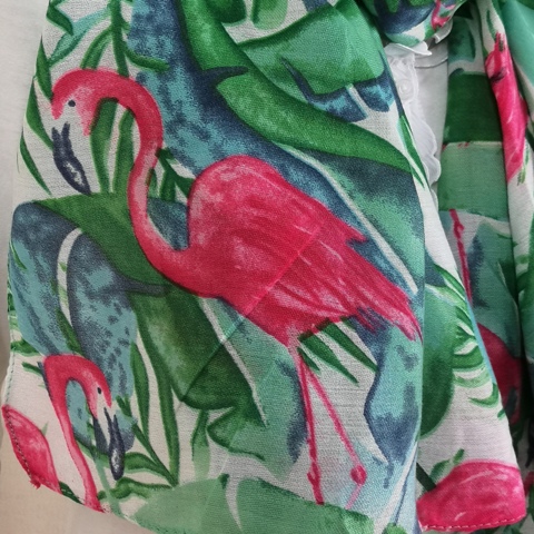 Sommertuch Schal XL Tuch Flamingo Dschungel Bunt Pink Hellgrün Grün Blau Weiß