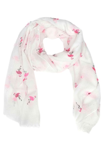 Tuch in Weiß mit pinkfarbenen Glitzer-Flamingos