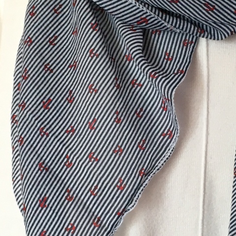 Italy Tuch Schal Loop mit Seide Baumwolle Maritim Anker Streifen Blau Weiß Rot