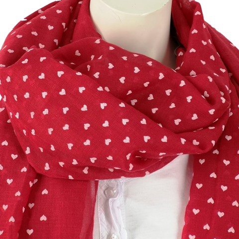 A-Zone Sommerschal  Herzen Design Tuch Schal Rot Weiß kleine Fransen Halstuch