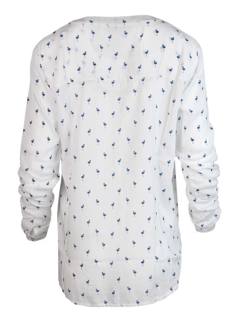 Zwillingsherz Bluse weiß Flamingo Motiv dunkelblau