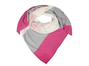 Zwillingsherz Dreieckstuch Streifen Colorblocking mit Kaschmir Wolle Pink Rosa Grau Weiß