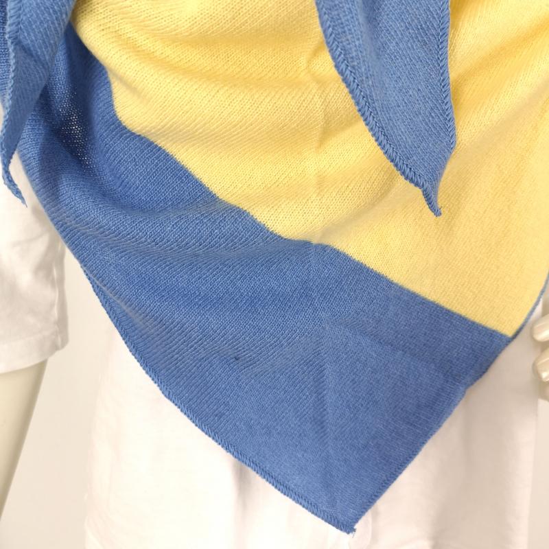 Zwillingsherz Dreieckstuch Streifen Colorblocking mit Kaschmir Wolle Blau Gelb Grau Weiß