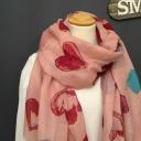 Tuch Schal Schultertuch  rosa altrosa Viskose bunt Herzen  Kreise rot pink grün