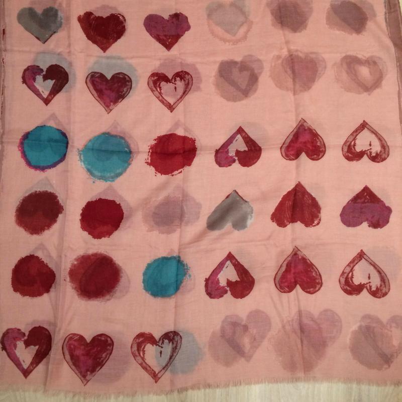 Tuch Schal Schultertuch  rosa altrosa Viskose bunt Herzen  Kreise rot pink grün