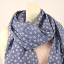 Tuch Schal Halstuch jeansblau Herzchen Muster weiß kleine Fransen mit Baumwolle