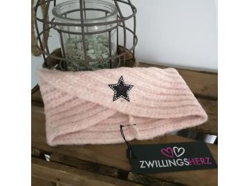 Zwillingsherz Stirnband rosa Stern Schwarz Strass mit Wolle Strick Ohrenschützer