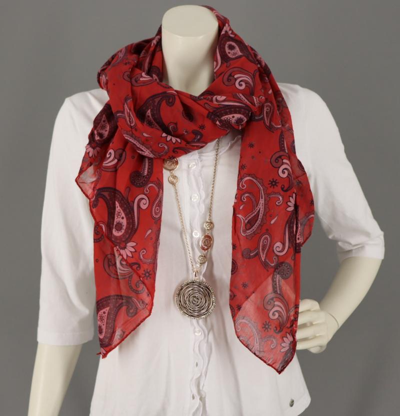 Italy Schal Tuch Loop rot rosa weinrot Paisleymuster Bunt Seide Baumwolle Herbst