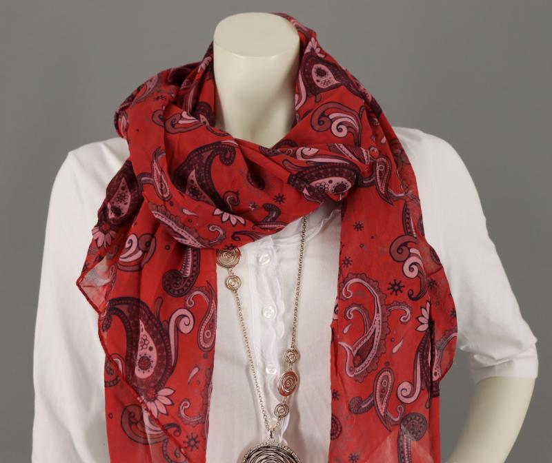 Italy Schal Tuch Loop rot rosa weinrot Paisleymuster Bunt Seide Baumwolle Herbst
