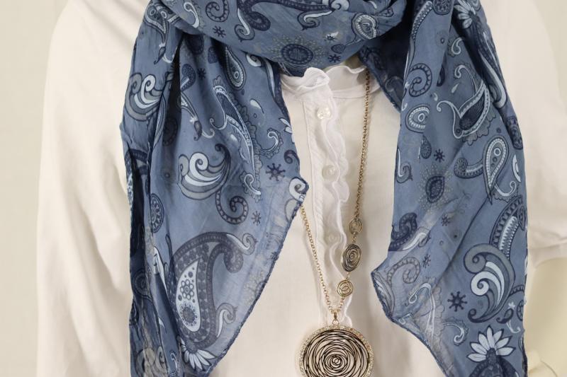 Italy Schal Tuch Loop blau jeansblau Paisleymuster Bunt Seide Baumwolle Herbst