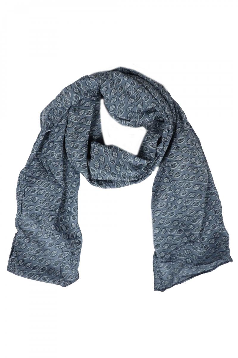 Italy Schal Tuch Loop Blätter blau jeansblau Seide Baumwolle Neue Herbstfarben