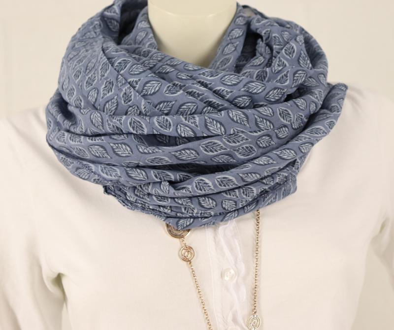 Italy Schal Tuch Loop Blätter blau jeansblau Seide Baumwolle Neue Herbstfarben