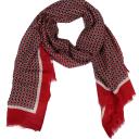 Damenschal XL Tuch dunkelblau rot hellbeige Rauten kleine Fransen