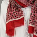 Damenschal XL Tuch dunkelblau rot hellbeige Rauten kleine Fransen