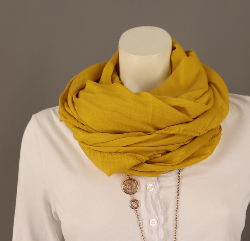 Italy Tuch Schal Loop gelb senf mit Baumwolle und Seide ohne Muster Herbstfarbe