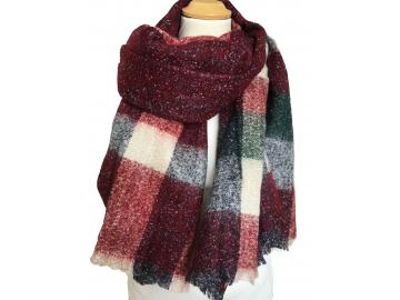 Winterschal Bouclé-Optik kariert Karo kl. Fransen blau weinrot grün beige