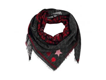 A-Zone Tuch XXL Dreieckstuch Poncho Leo Herzen rot schwarz grau hellgrau