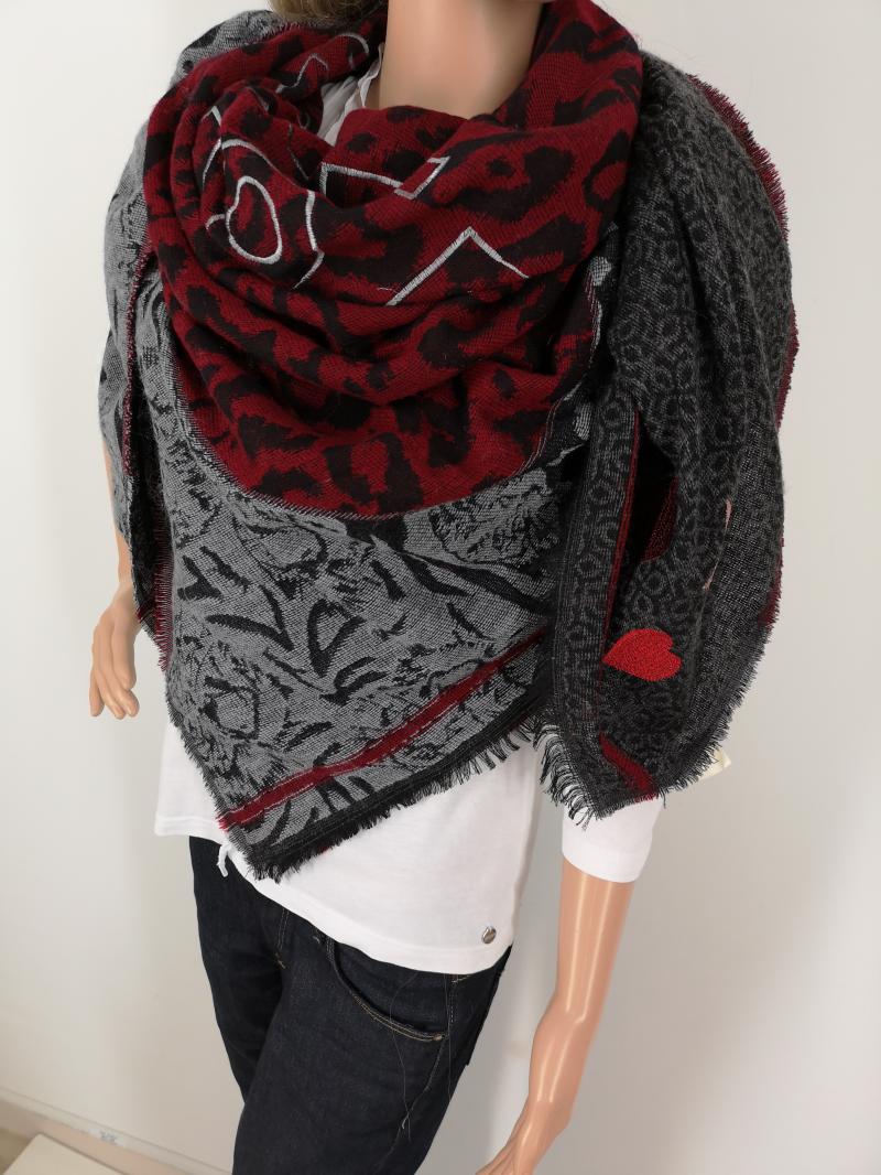 A-Zone Tuch XXL Dreieckstuch Poncho Leo Herzen rot schwarz grau hellgrau