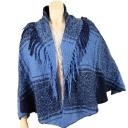 A-Zone Poncho Schal XXL Tuch Bouclé-Optik dunkelblau hellblau lange Fransen