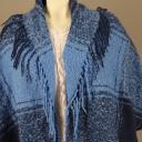 A-Zone Poncho Schal XXL Tuch Bouclé-Optik dunkelblau hellblau lange Fransen