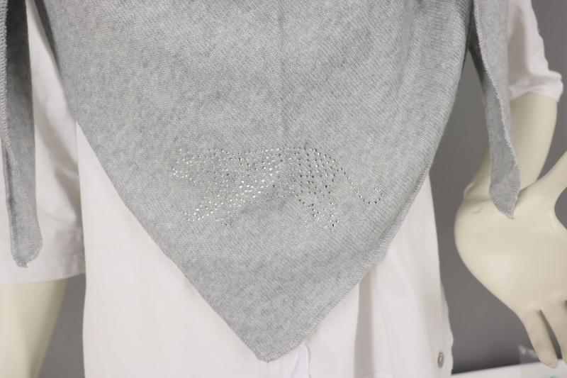 Zwillingsherz Dreieckstuch Tuch Schal hellgrau Uni mit Kaschmir Wolle Leopard Strass