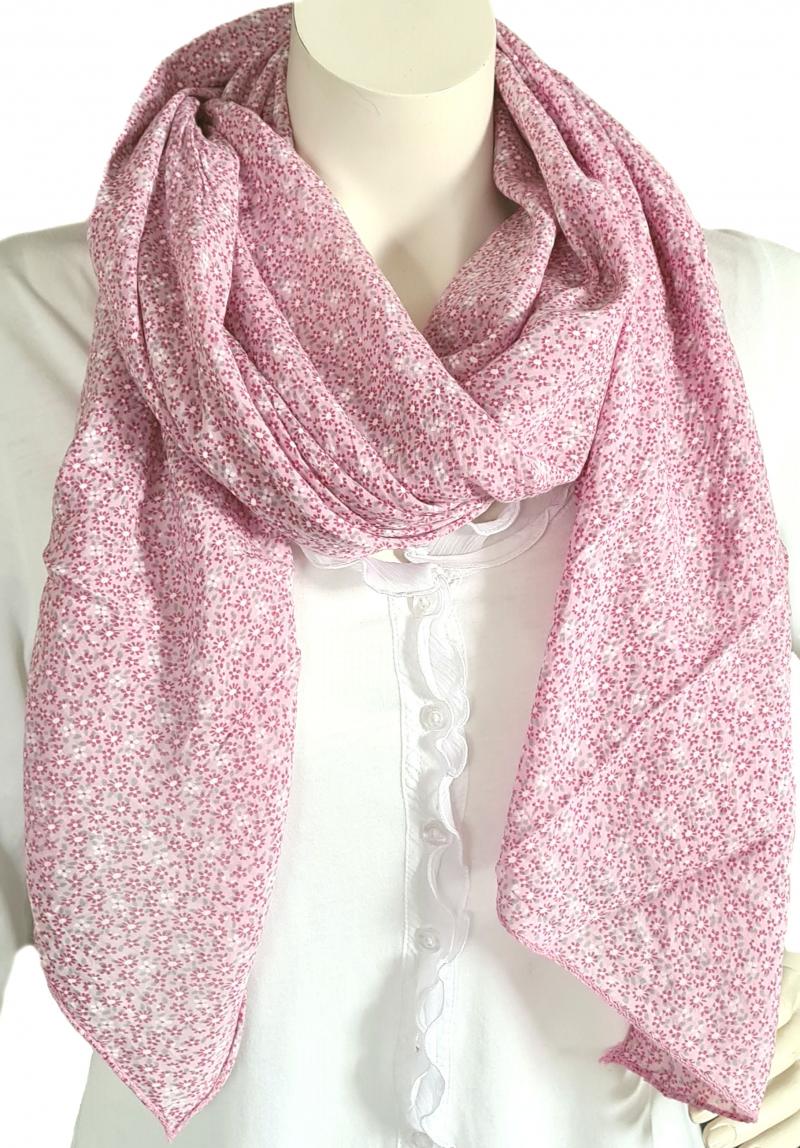 Italy Schal Tuch Loop Streublümchen Bunt Seide Baumwolle rosa coral oder hellblau