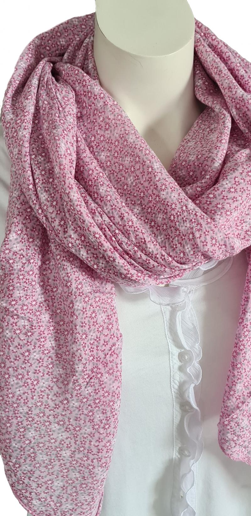 Italy Schal Tuch Loop Streublümchen Bunt Seide Baumwolle rosa coral oder hellblau