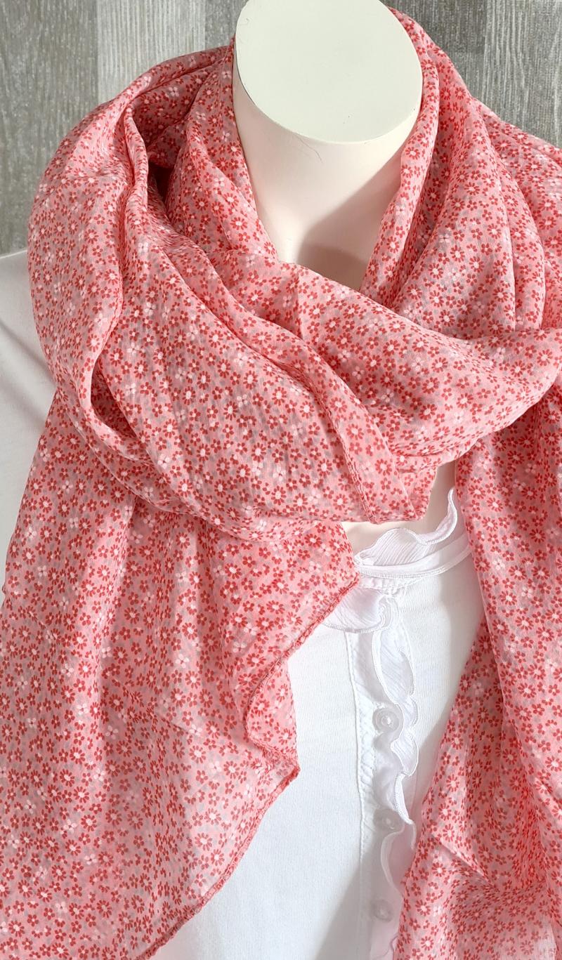 Italy Schal Tuch Loop Streublümchen Bunt Seide Baumwolle rosa coral oder hellblau