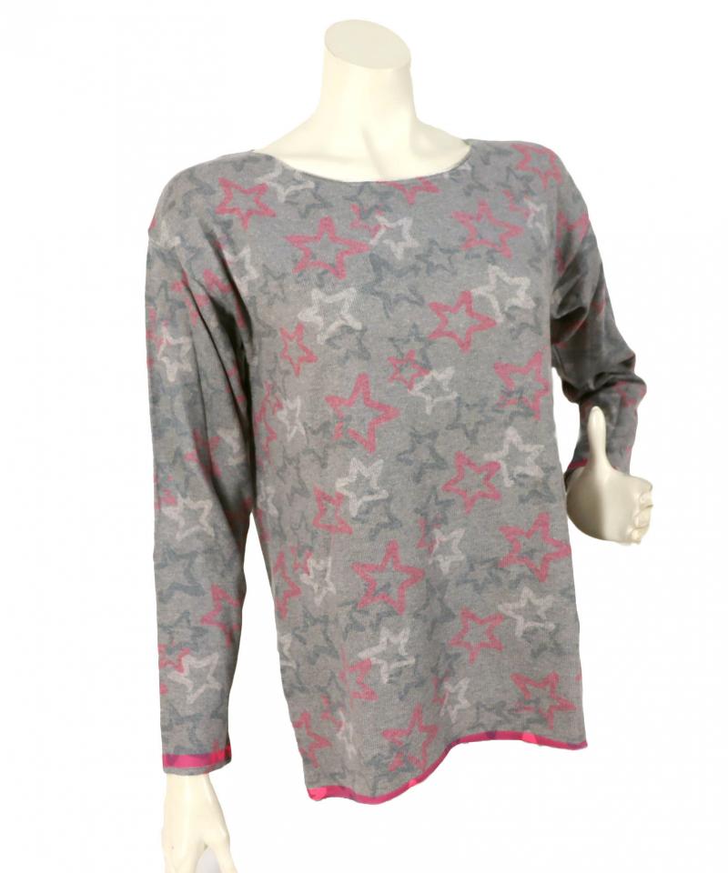 Zwillingsherz Pullover grau pink mit Kaschmir Größe M mit vielen bunten Sternen