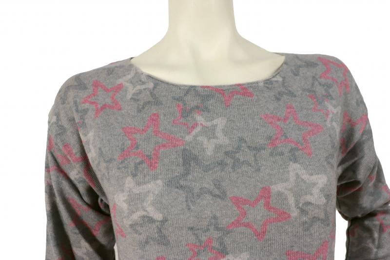 Zwillingsherz Pullover grau pink mit Kaschmir Größe M mit vielen bunten Sternen