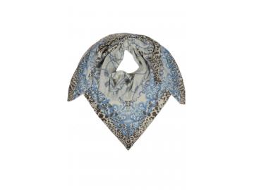 Zwillingsherz Dreieckstuch mit Kaschmir Wolle Leo Paisley Ketten wollweiß hellbeige hellblau