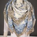 Zwillingsherz Dreieckstuch mit Kaschmir Wolle Leo Paisley Ketten wollweiß hellbeige hellblau