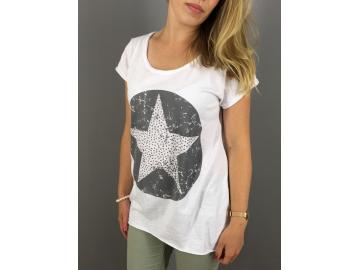 V.Milano Italy  T-Shirt weiß Nieten Stern Kreis grau One Size Gr. 38, 40