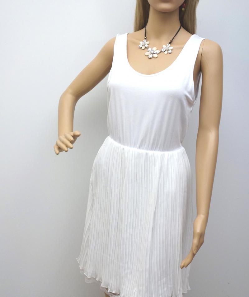 Kleid Trägerkleid V.Milano Italy weiß Plisseefalten Viskose One Size Gr. S/ M