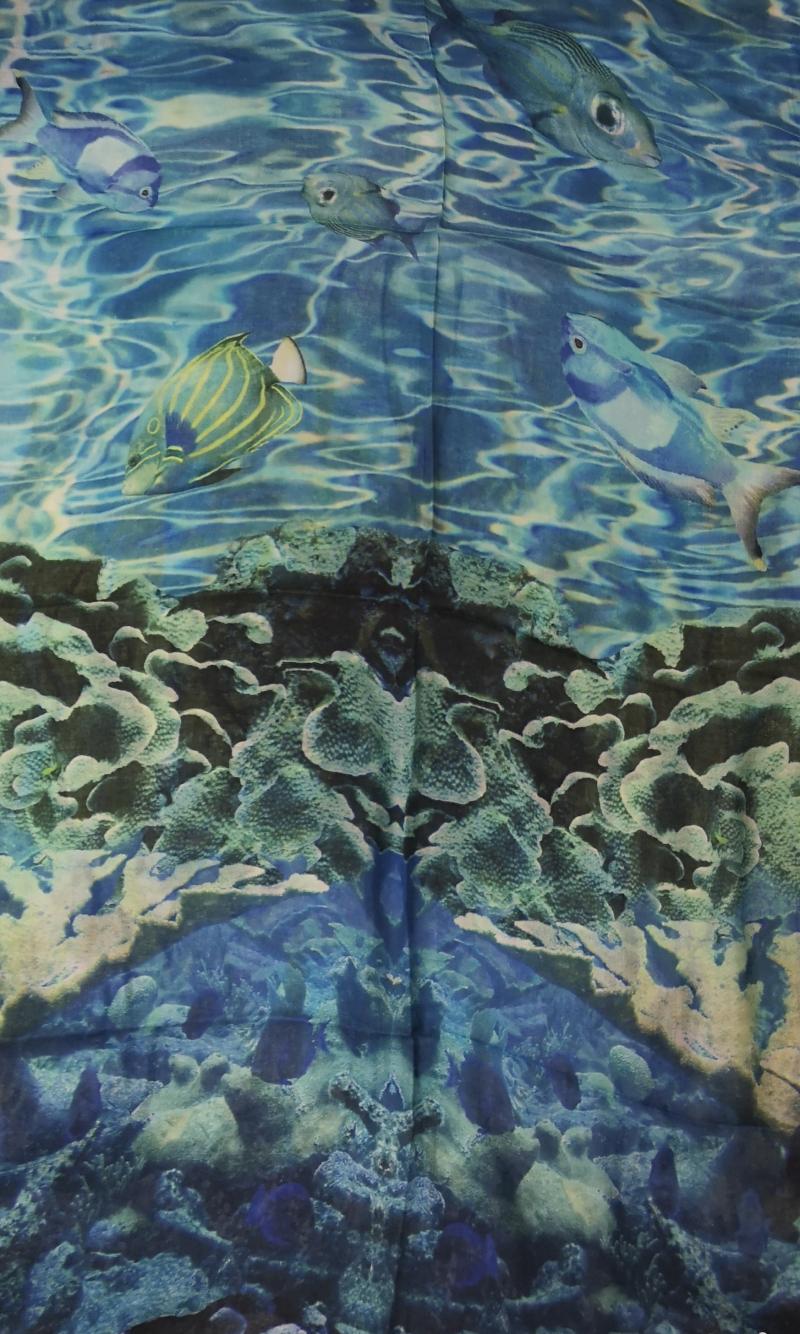 Tuch Schal A-Zone Fotodruck Unterwasserwelt bunt blau grün türkis schwarz