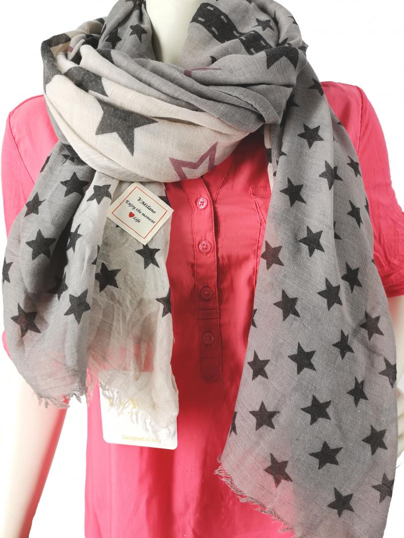 V.Milano Italy Tuch Schal  Sterne hellbeige grau taupe Baumwolle Viskose