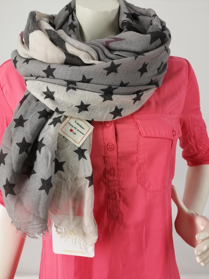 V.Milano Italy Tuch Schal  Sterne hellbeige grau taupe Baumwolle Viskose