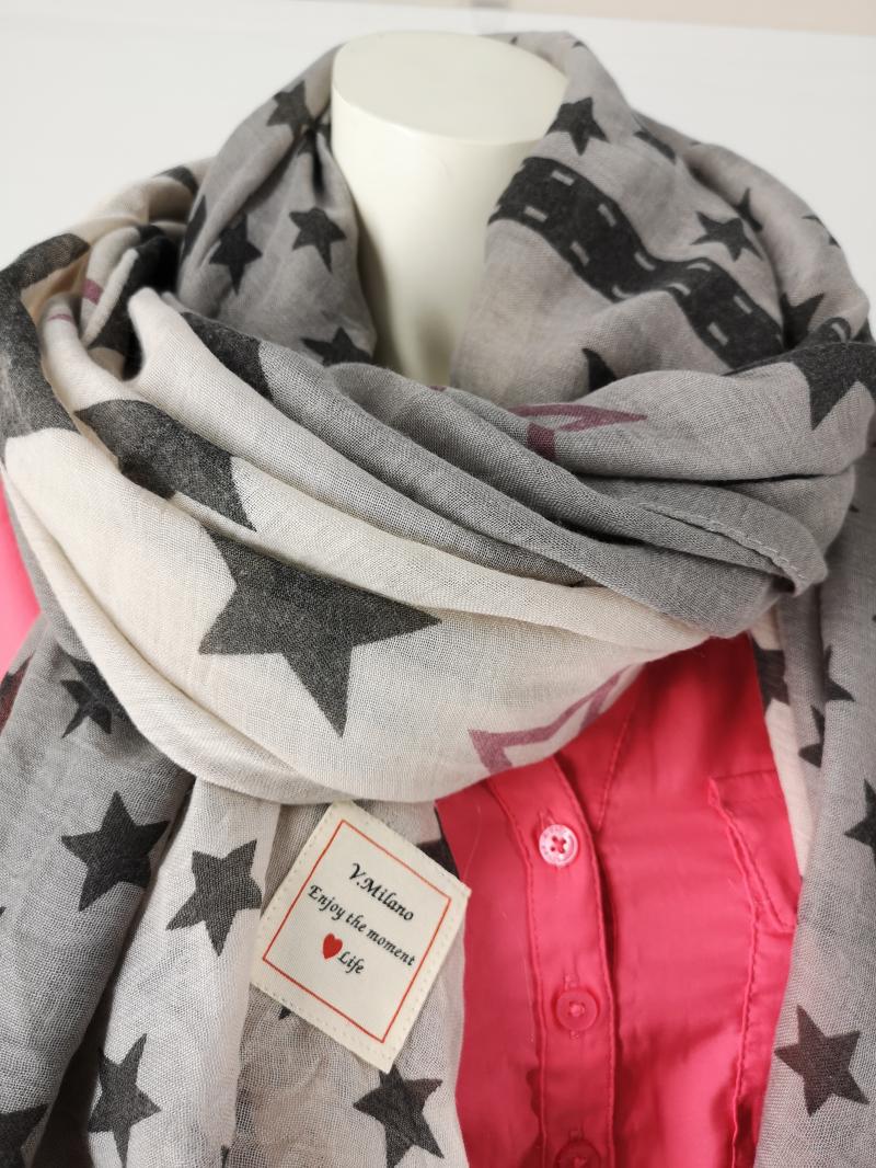 V.Milano Italy Tuch Schal  Sterne hellbeige grau taupe Baumwolle Viskose
