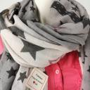 V.Milano Italy Tuch Schal  Sterne hellbeige grau taupe Baumwolle Viskose