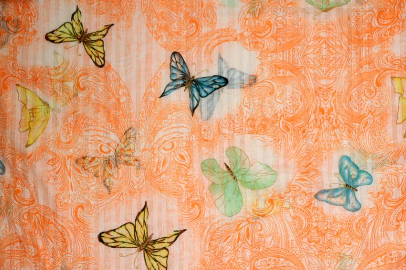 Tuch Schal Schmetterlinge bunt Neon Baumwolle Viskose