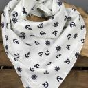 Halstuch weiß Nickituch Bandana Vierecktuch maritimes Tuch  Anker und Steuerrad  blau  Baumwolle