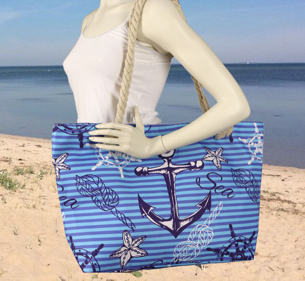 Strandtasche Badetasche Beach Umhängetasche Maritim blau türkis Anker Sea