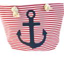 Strandtasche Badetasche Umhängetasche gestreift rot-weiss mit Anker dunkelblau