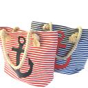 Strandtasche Badetasche Umhängetasche gestreift rot-weiss mit Anker dunkelblau