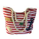 Strandtasche Badetasche Umhängetasche gestreift rot-weiss mit Patches Anker Palme Ahoi