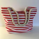 Strandtasche Badetasche Umhängetasche gestreift rot-weiss mit Patches Anker Palme Ahoi