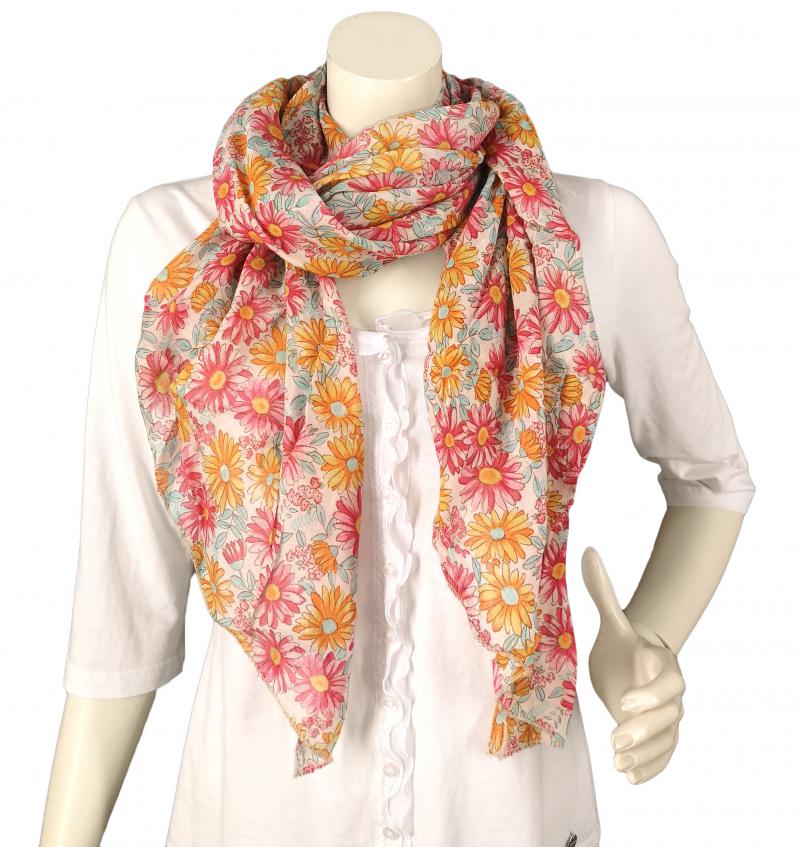 Italy Schal Tuch Loop Baumwolle Seide Blumen bunt