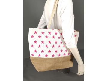 Tasche, Umhängetasche, Strandtasche  mit Sternen und Baumwoll-Kordeln