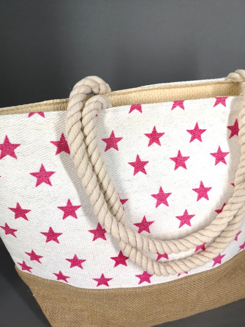 Tasche, Umhängetasche, Strandtasche  mit Sternen und Baumwoll-Kordeln