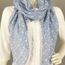 Italy Schal Tuch Loop himmelblau Mix aus Herzchen Love Peace Kussmund Seide Baumwolle